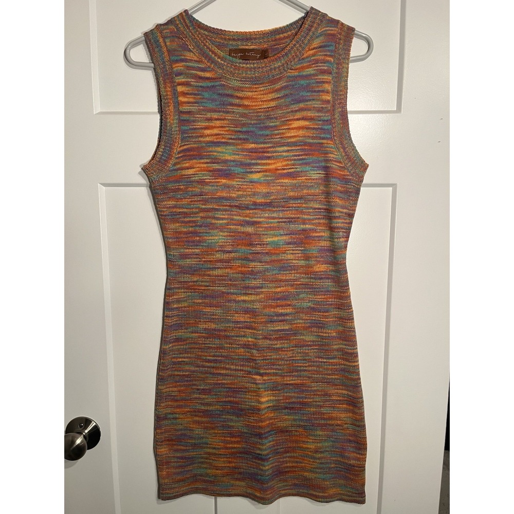 Beige Botany A0854D Dress Large L Sleeveless Multicolor Striped Bodycon